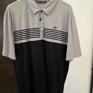 Travis Mathew Gray and Black Striped Polo